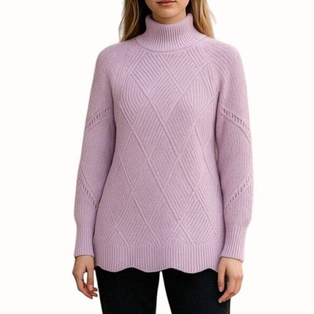 Rebecca Taylor Basketweave Turtleneck Sweater Small Purple Merino Wool Blend
